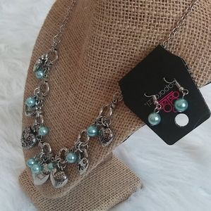Paparazzi Heart Necklace with Matching Earrings Silver Toned